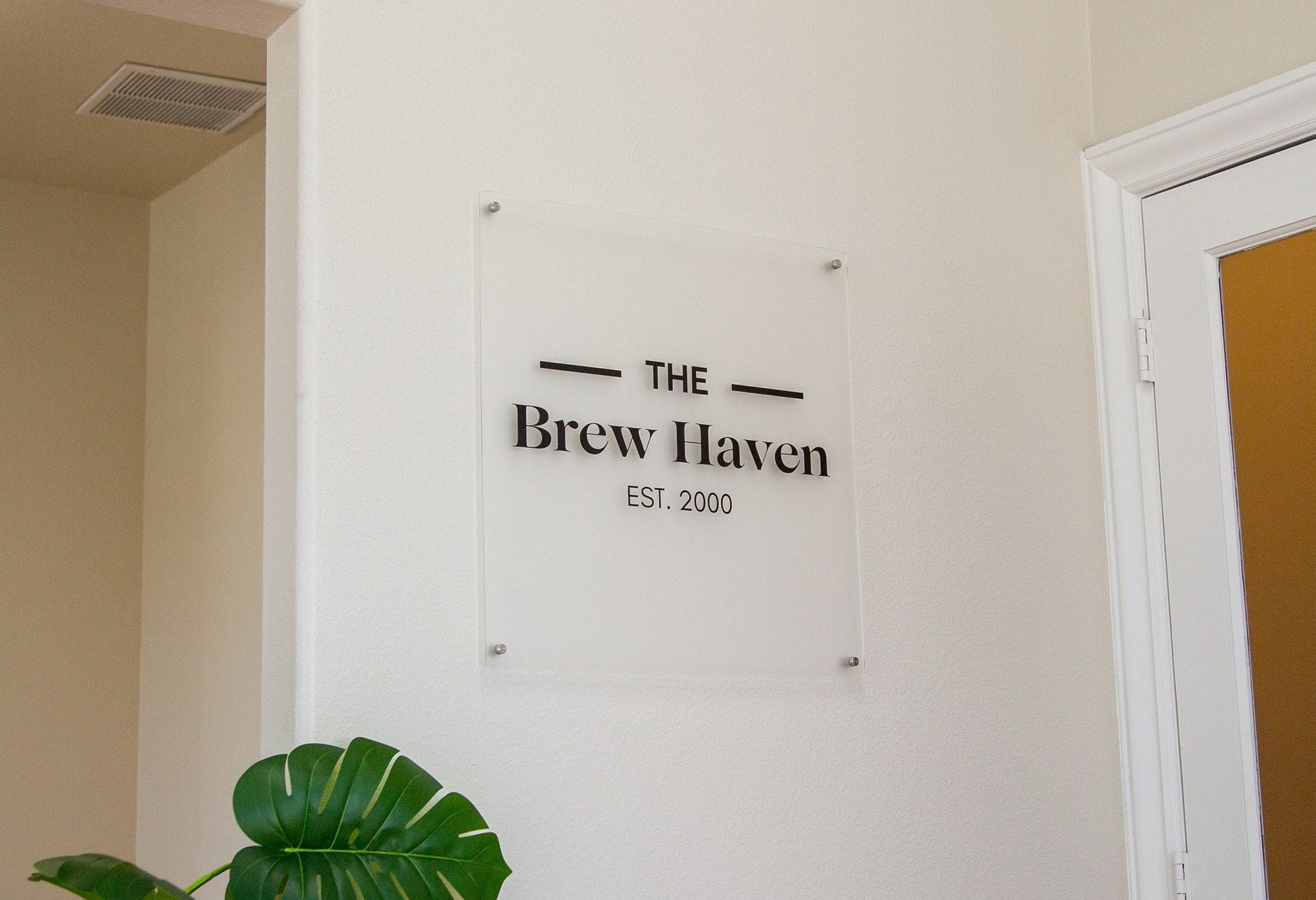 Frosted Square Wall Sign With 4 Holes - Custom Small Business Logo Sign for Beauty Salon Owners, Hair Nail Stylist Makeup Massage Skincare
