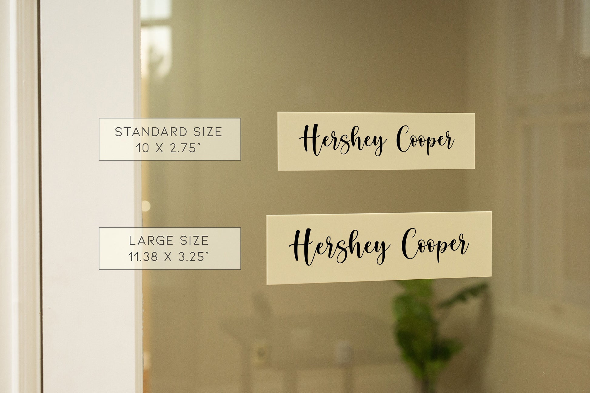 Wall Sign Name Plate (No Hole) D3 - 2 Sizes Personalized Stick on Shop Home Office Glass Wall or Door, Minimalist Gift for Small Business