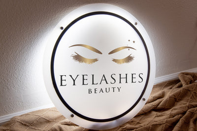 LED Round Sign with 4 Holes - Custom Backlit Acrylic Signage for the Business, Acrylic Logo Sign for Nail Salon, Boutiques, and Brow Studios