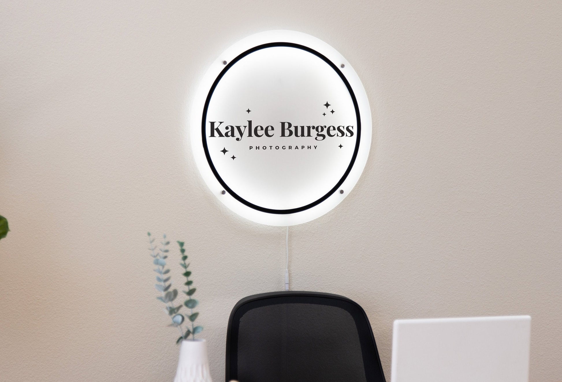 LED Round Sign with 4 Holes - Custom Backlit Acrylic Sign, Acrylic Logo Sign, LED Business Sign, Lighted Logo Sign, Beauty Salon Spa Sign