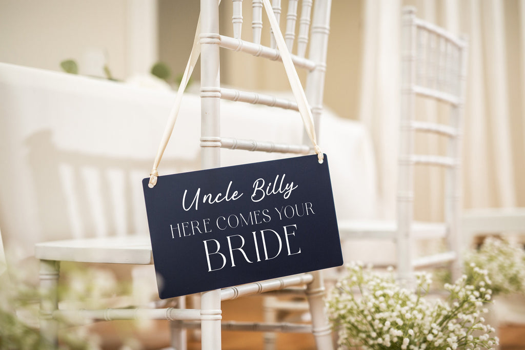 Wedding Hanging Acrylic Sign with Ribbon (Design 3) - 11.5x7" Sign, Here Comes The Bride Sign, Ring Bearer Flower Girl Sign, Wedding Props