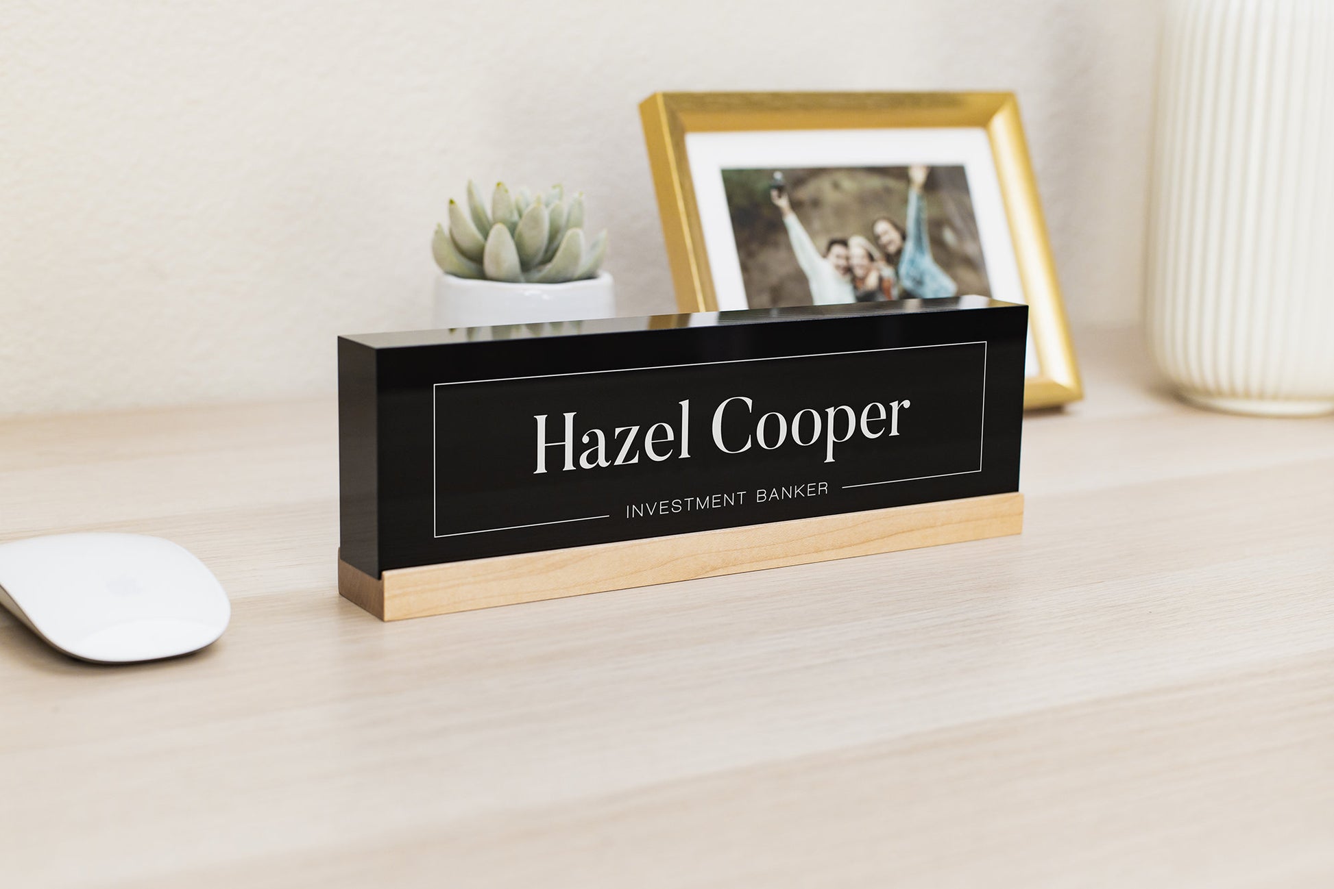 Personalized Acrylic Name Block (D9) - w/ Optional Wooden Base, Modern Manager Executive Desk CEO Boss Sign, Work Name Job Title Office