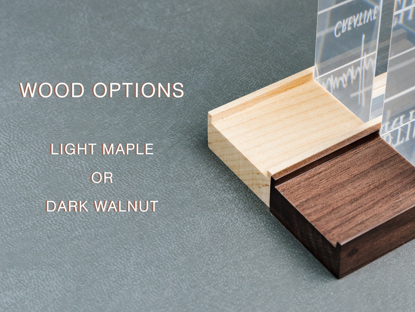 Personalized Foil Acrylic Name Block w/ Optional Wood Base - Minimal Executive Desk CEO Sign, Job Office Teacher or Promotion Gift