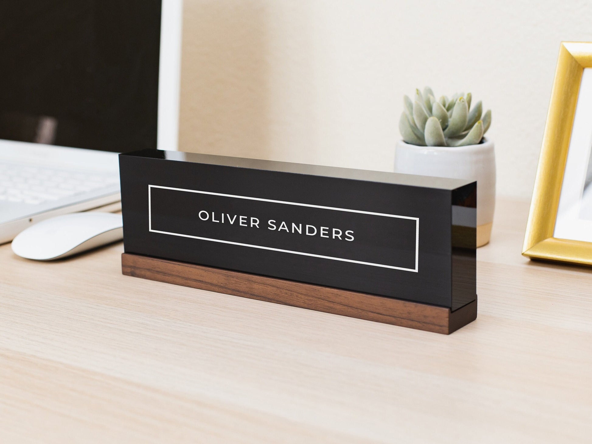Personalized Acrylic Name Block (D4) - w/ Optional Wooden Base, Table Desk CEO Manager Boss Sign, Reception Job Office Decor, Promotion Gift