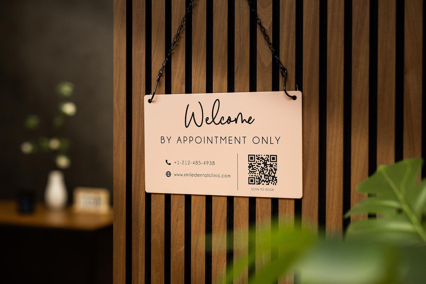 Hanging Acrylic Sign & Black Metal Chain (D12) - 11.5x7" Custom Welcome Sign Window Office Business Info Door Wall, QR Code Market Craft