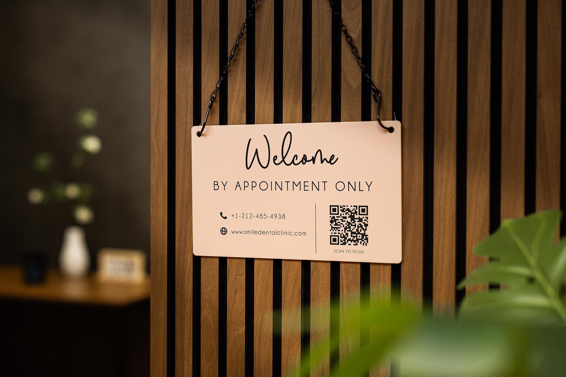 Hanging Acrylic Sign & Black Metal Chain (D12) - 11.5x7" Custom Welcome Sign Window Office Business Info Door Wall, QR Code Market Craft