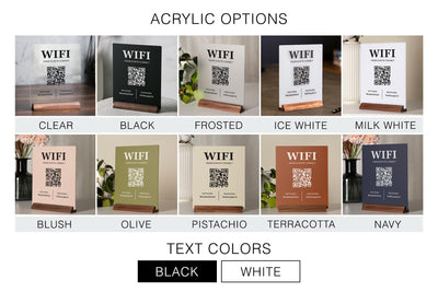 QR Code Wifi Acrylic Sign w/ Wood Base - 6x7.75" Table Sign for Home & Airbnb Rental, Sign for Small Business Office Signage, Salon Spa Wifi