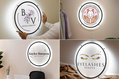 LED Round Sign with 4 Holes - Custom Backlit Acrylic Sign, Round Business Sign, Acrylic Logo Sign, Lighted Logo Sign, Boutique sign