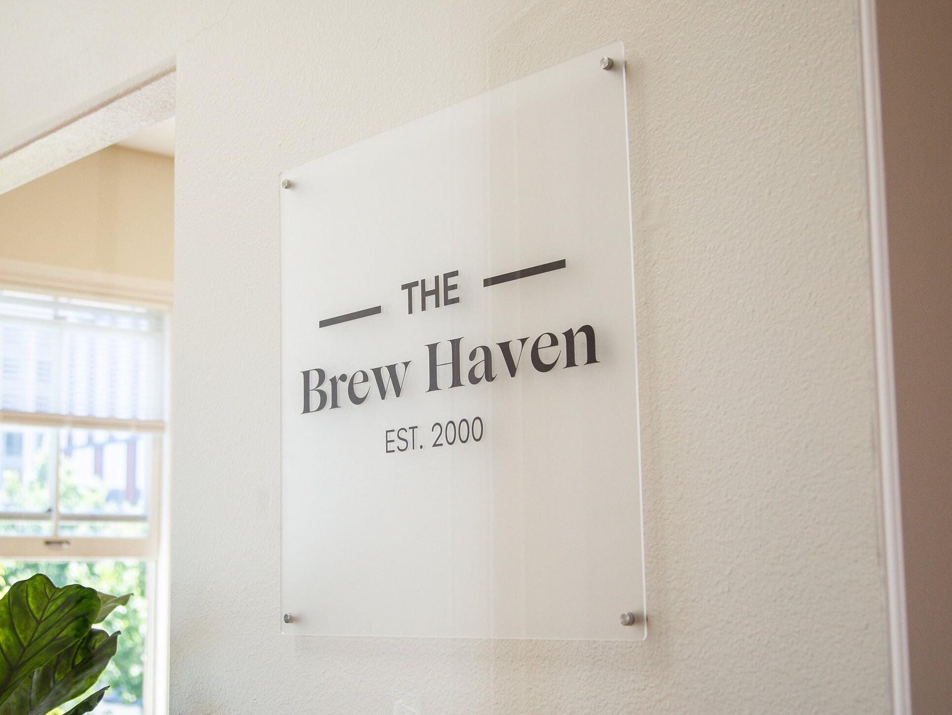 Frosted Square Wall Sign With 4 Holes - Custom Acrylic Small Business Logo Sign for Office Business, Company Logo Signage, Brewery Bar Signs