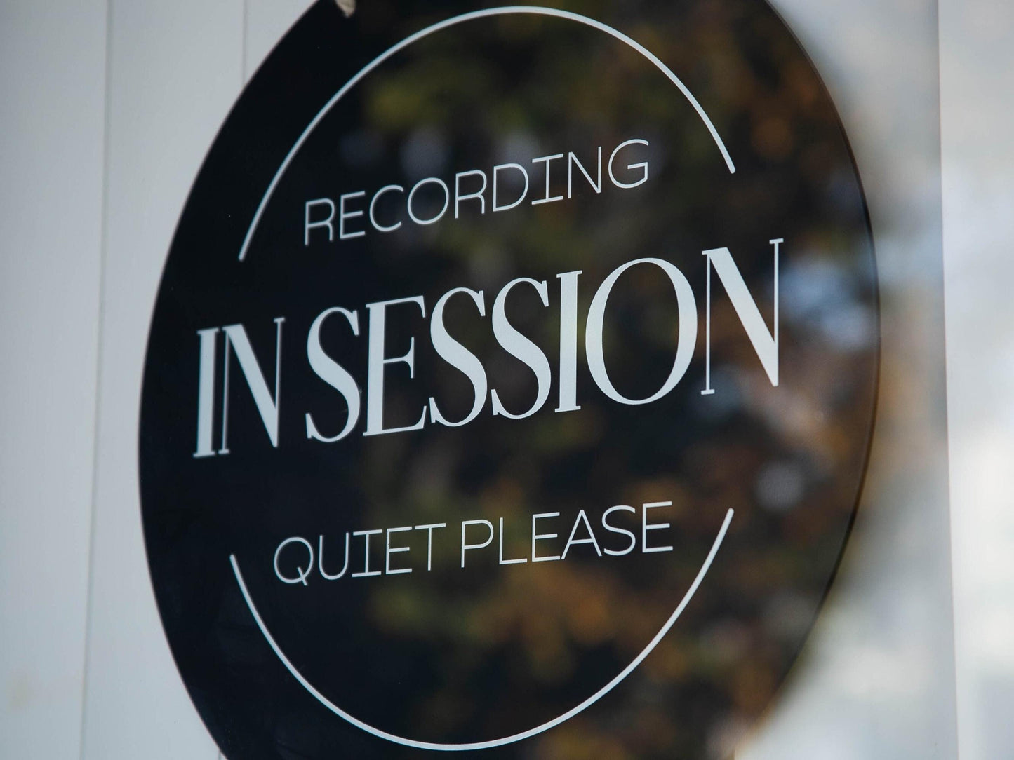 Round Hanging Acrylic Sign (Recording) w/ White Rope - custom signage for office home rental door, small business logo sign, trade show