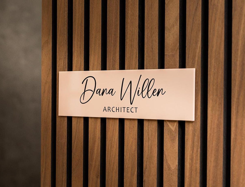 Wall Sign Name Plate (No Hole) D2 - 2 Sizes Personalized Stick on Spa Salon Clinic Studio Cafe Sign, Modern Acrylic Plate for Aesthetic Shop