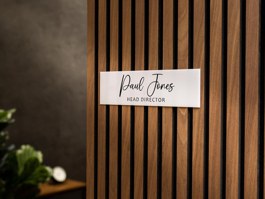 Wall Sign Name Plate (No Hole) D2 - 2 Sizes Personalized Stick on Spa Salon Clinic Studio Cafe Sign, Modern Acrylic Plate for Aesthetic Shop