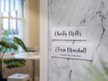 Wall Sign Name Plate (No Hole) D3 - 2 Sizes Personalized Stick on Shop Home Office Glass Wall or Door, Minimalist Gift for Small Business