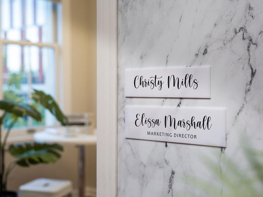 Wall Sign Name Plate (No Hole) D3 - 2 Sizes Personalized Stick on Shop Home Office Glass Wall or Door, Minimalist Gift for Small Business