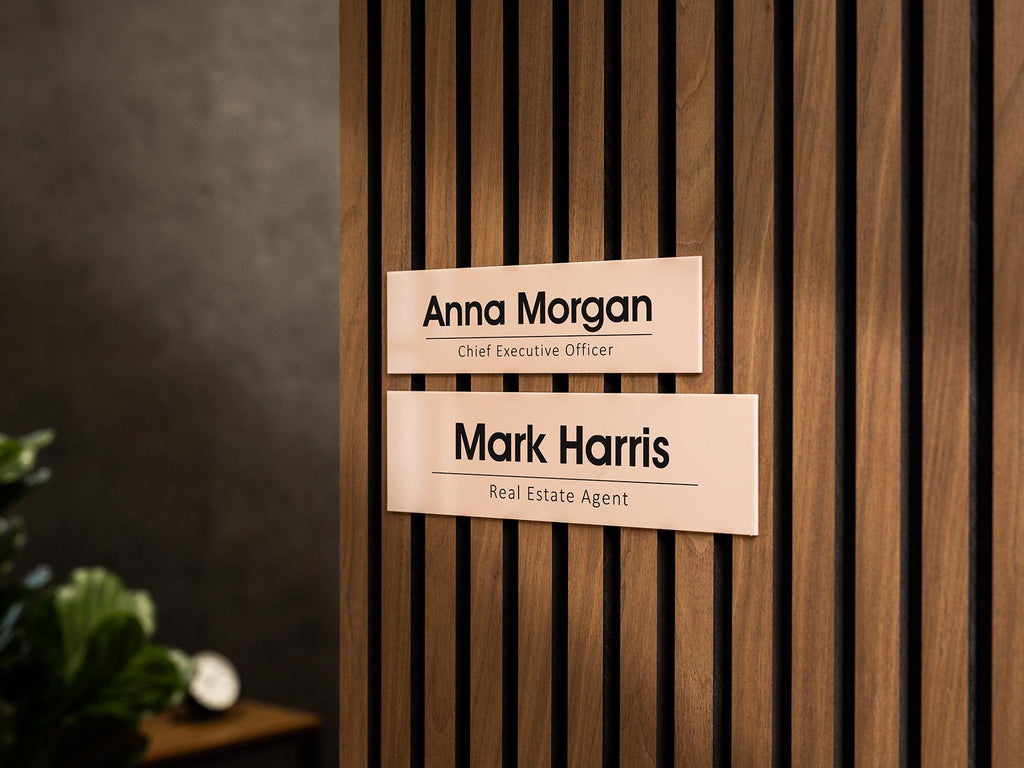 Wall Sign Name Plate (No Hole) - 2 Sizes Personalized Stick on Executive CEO Sign, New Job Business Decor, Staff Employee Teacher Boss Gift