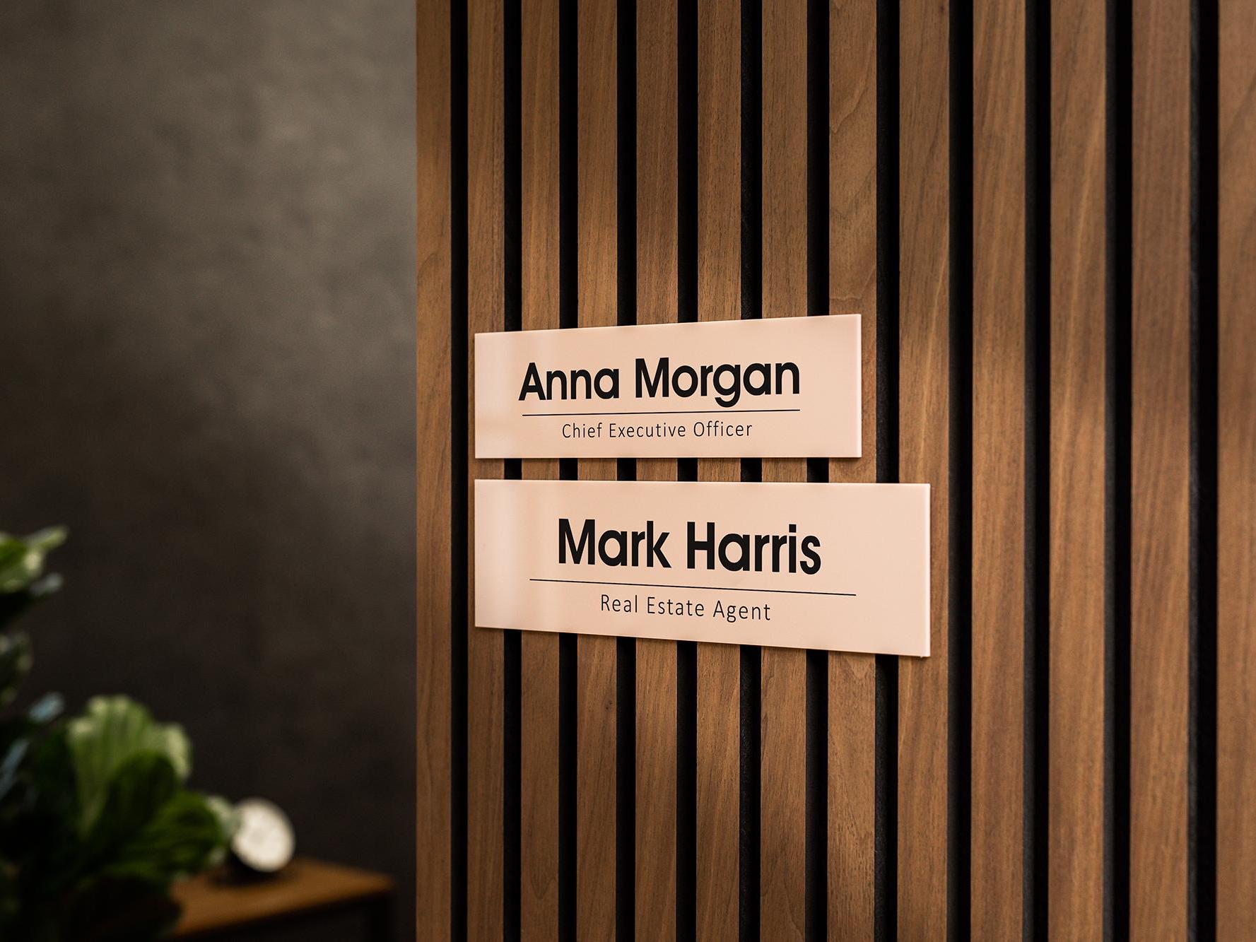 Wall Sign Name Plate (No Hole) - 2 Sizes Personalized Stick on Executive CEO Sign, New Job Business Decor, Staff Employee Teacher Boss Gift