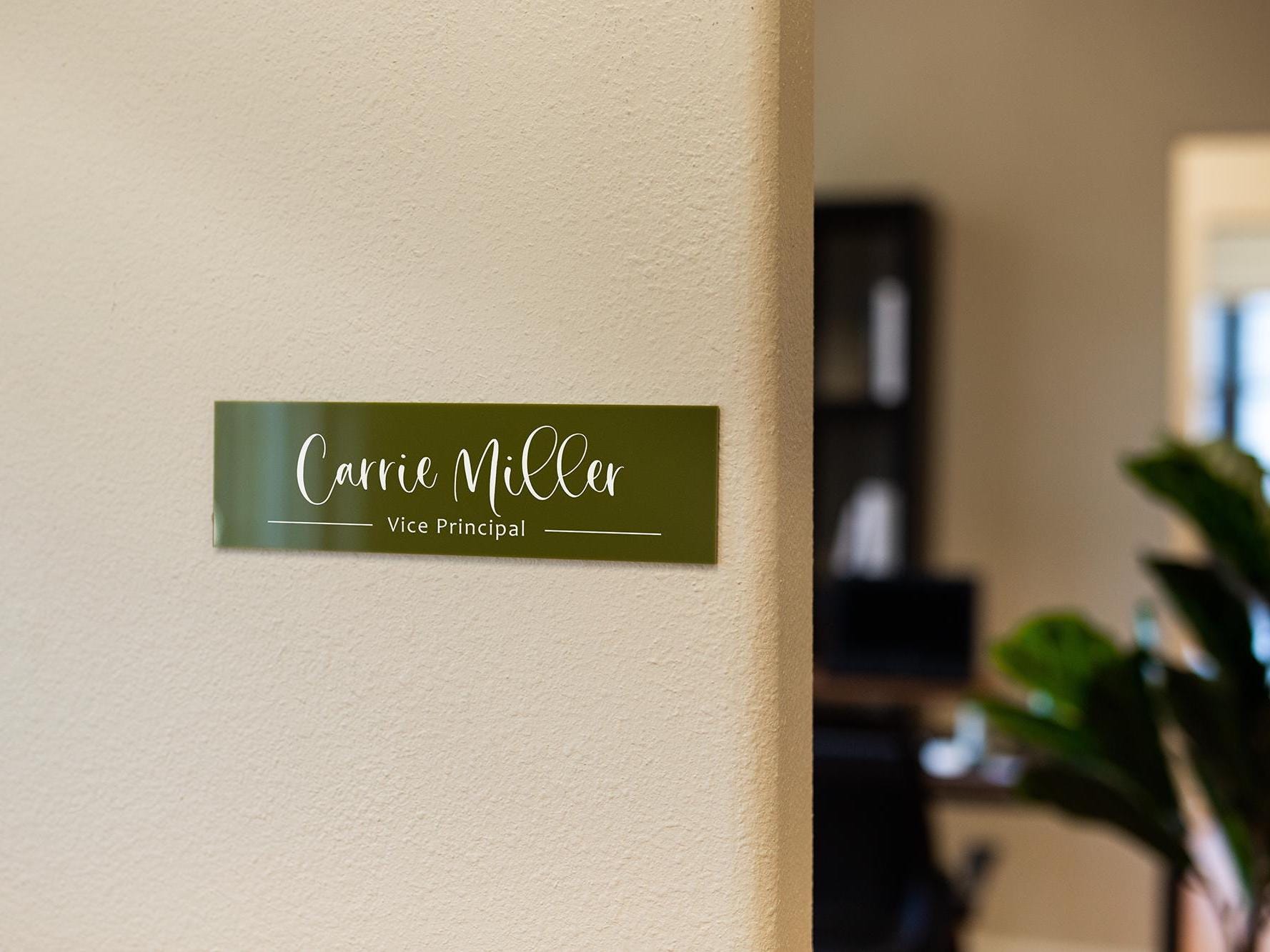Wall Sign Name Plate (No Hole) - 2 Sizes Personalized Stick on Executive CEO Sign, New Job Business Decor, Staff Teacher Appreciation Gift
