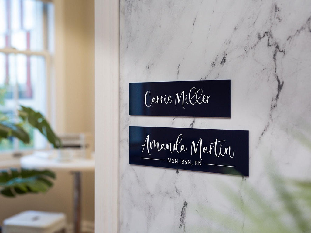 Wall Sign Name Plate (No Hole) - 2 Sizes Personalized Stick on Executive CEO Sign, New Job Business Decor, Staff Teacher Appreciation Gift