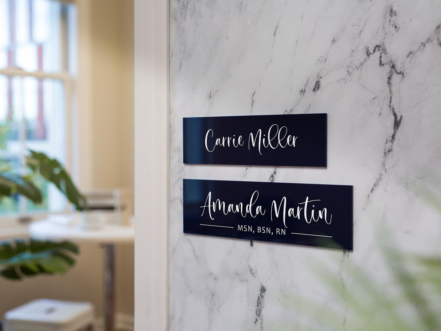 Wall Sign Name Plate (No Hole) - 2 Sizes Personalized Stick on Executive CEO Sign, New Job Business Decor, Staff Teacher Appreciation Gift