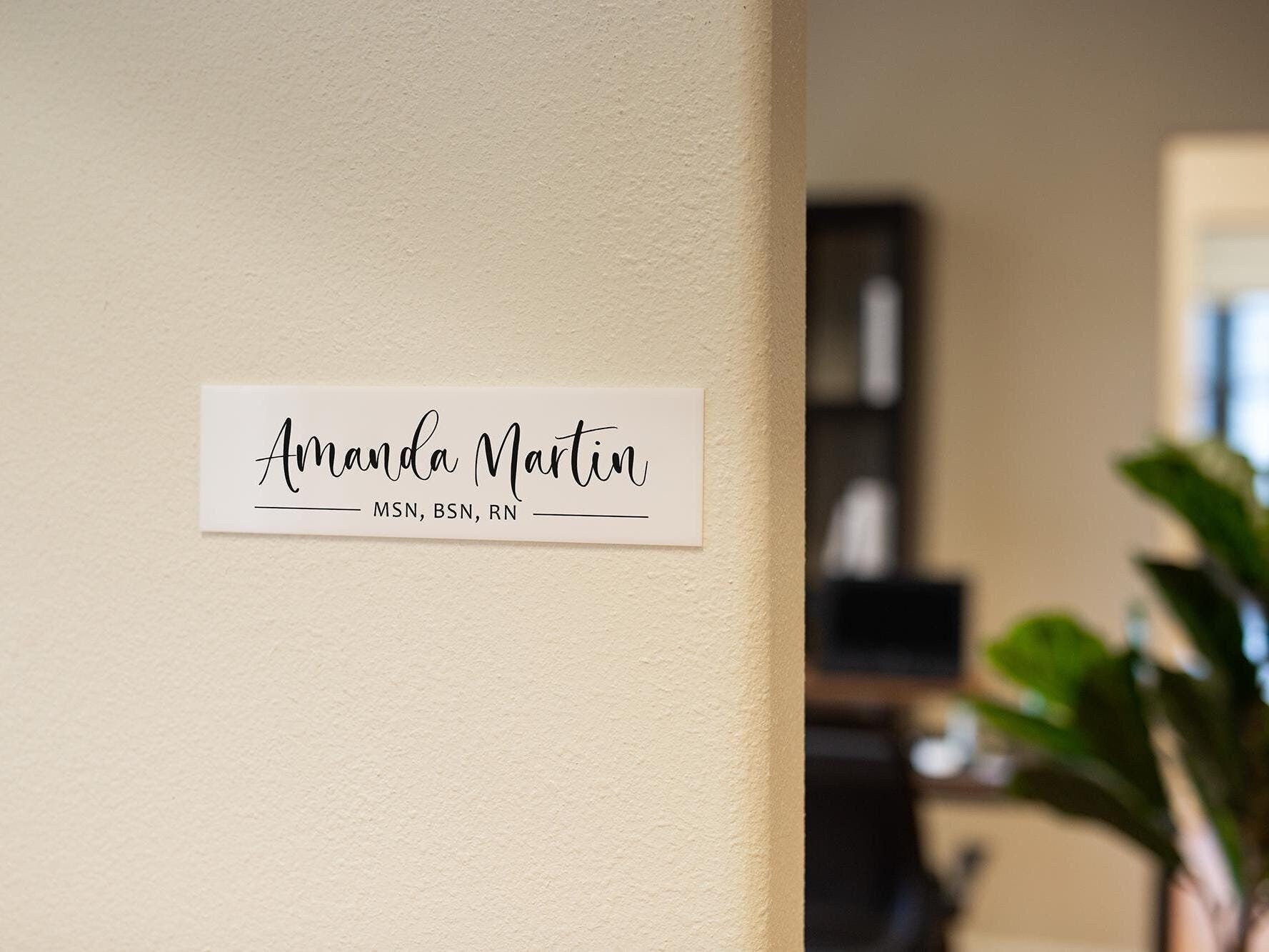Wall Sign Name Plate (No Hole) - 2 Sizes Personalized Stick on Executive CEO Sign, New Job Business Decor, Staff Teacher Appreciation Gift