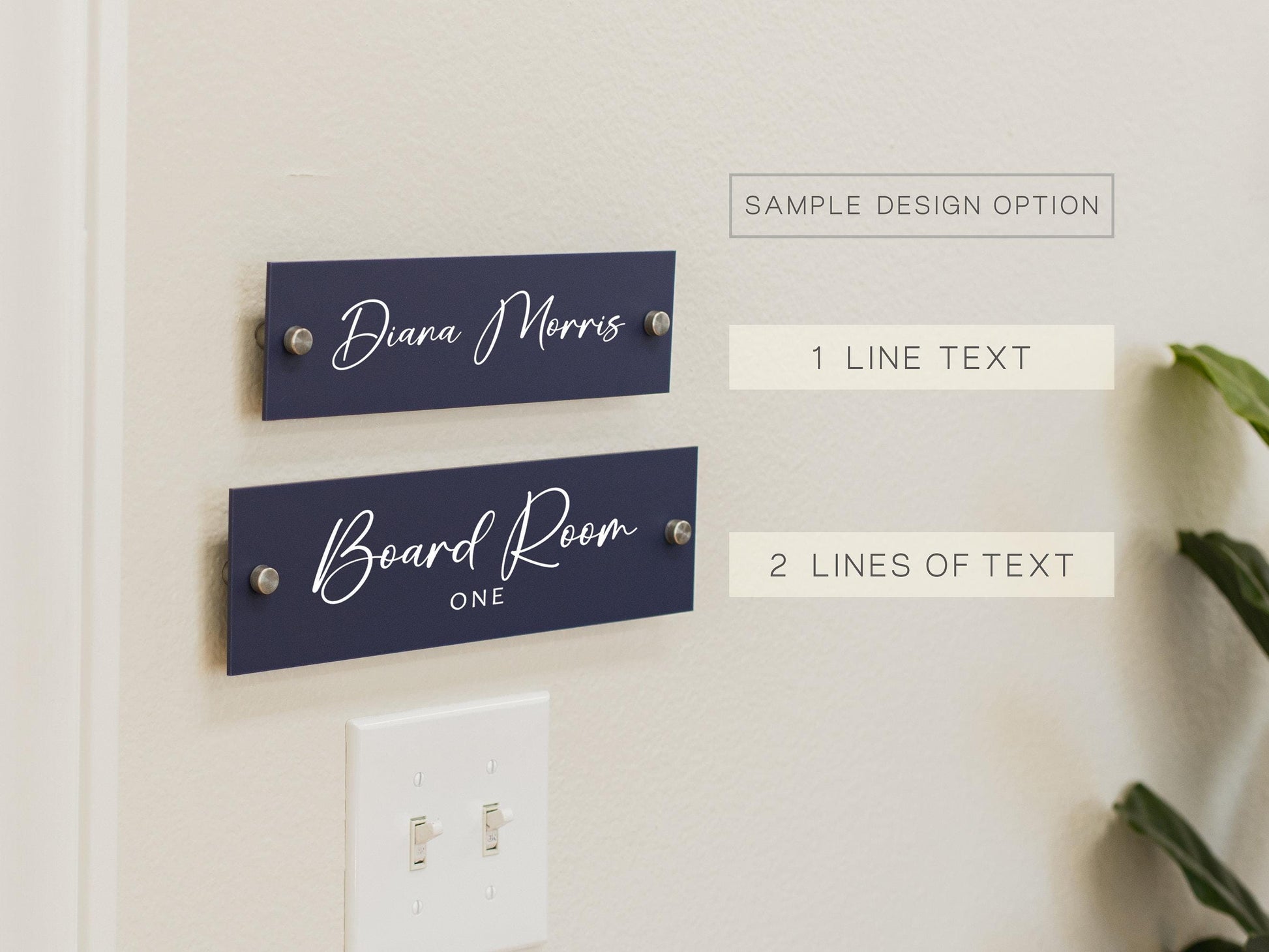 Wall Sign Name Plate (D2)- 2 Sizes Personalized Acrylic Door Office Sign, Aesthetic Decor for Business Boutique Studio Classroom Clinic