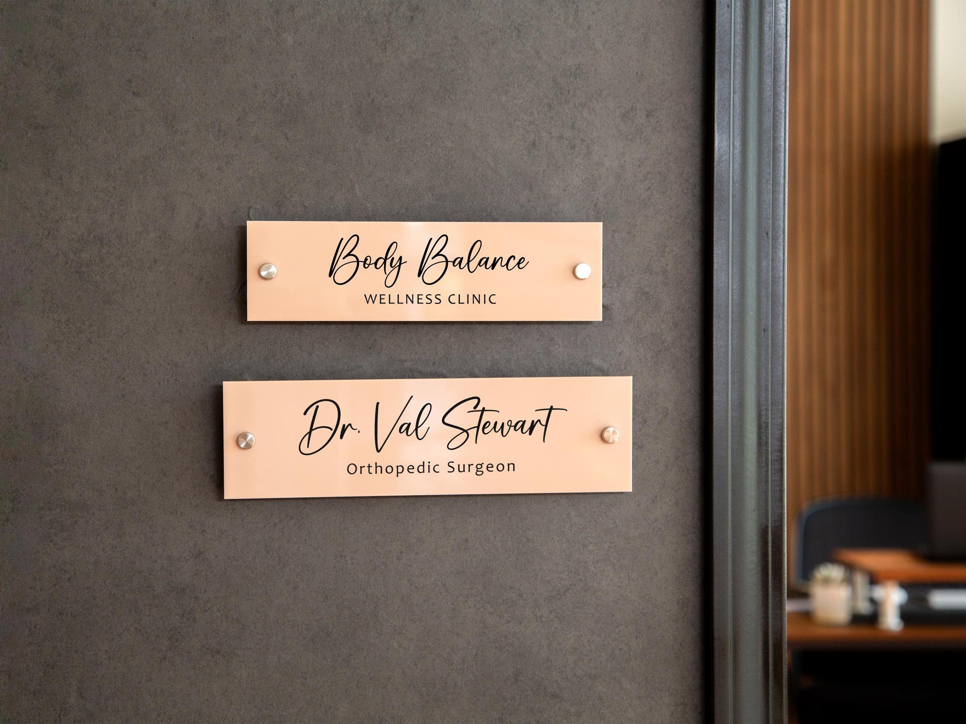Wall Sign Name Plate (D2)- 2 Sizes Personalized Acrylic Door Office Sign, Aesthetic Decor for Business Boutique Studio Classroom Clinic