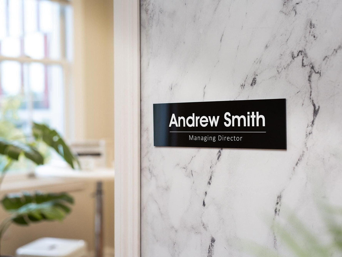 Wall Sign Name Plate (No Hole) - 2 Sizes Personalized Stick on Executive CEO Sign, New Job Business Decor, Staff Employee Teacher Boss Gift