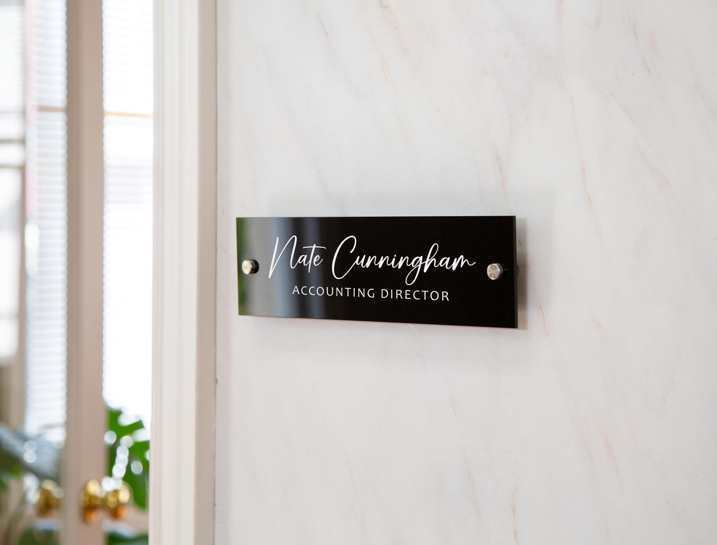 Wall Sign Name Plate (D2)- 2 Sizes Personalized Acrylic Door Office Sign, Aesthetic Decor for Business Boutique Studio Classroom Clinic