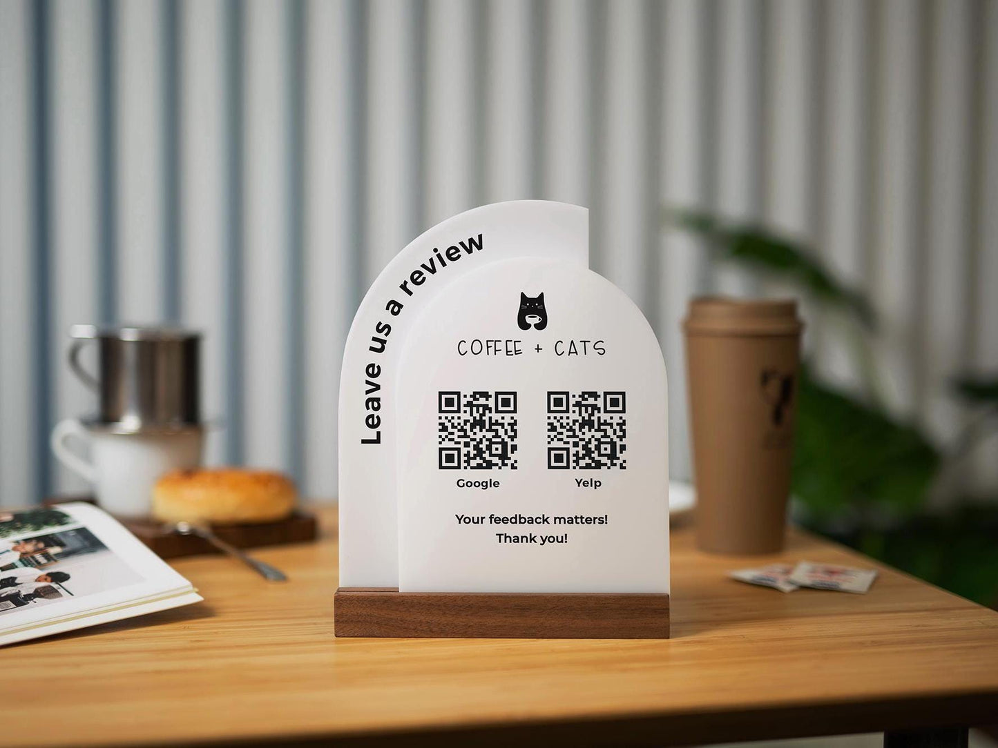 Full Arch Double Acrylic Sign (2 QR Codes w/ Logo) - Scannable Scan to Pay Table Market Signs Business Website Social Media Venmo (Design2)