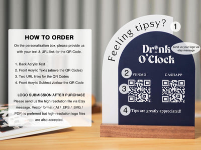 Full Arch Double Acrylic Sign (2 QR Codes w/ Logo) - Scannable Scan to Pay Table Market Signs Business Website Social Media Venmo (Design1)