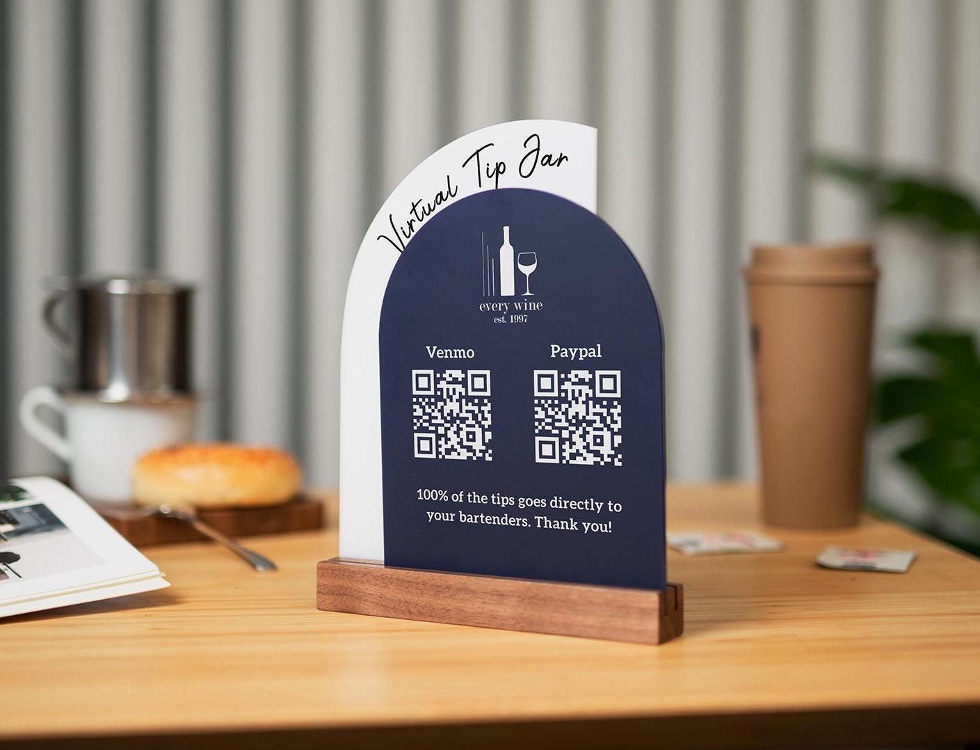 Full Arch Double Acrylic Sign (2 QR Codes w/ Logo) - Scannable Scan to Pay Table Market Signs Business Website Social Media Venmo (Design3)
