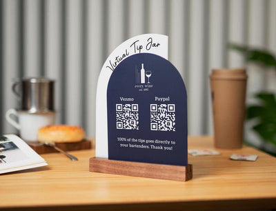 Full Arch Double Acrylic Sign (2 QR Codes w/ Logo) - Scannable Scan to Pay Table Market Signs Business Website Social Media Venmo (Design3)