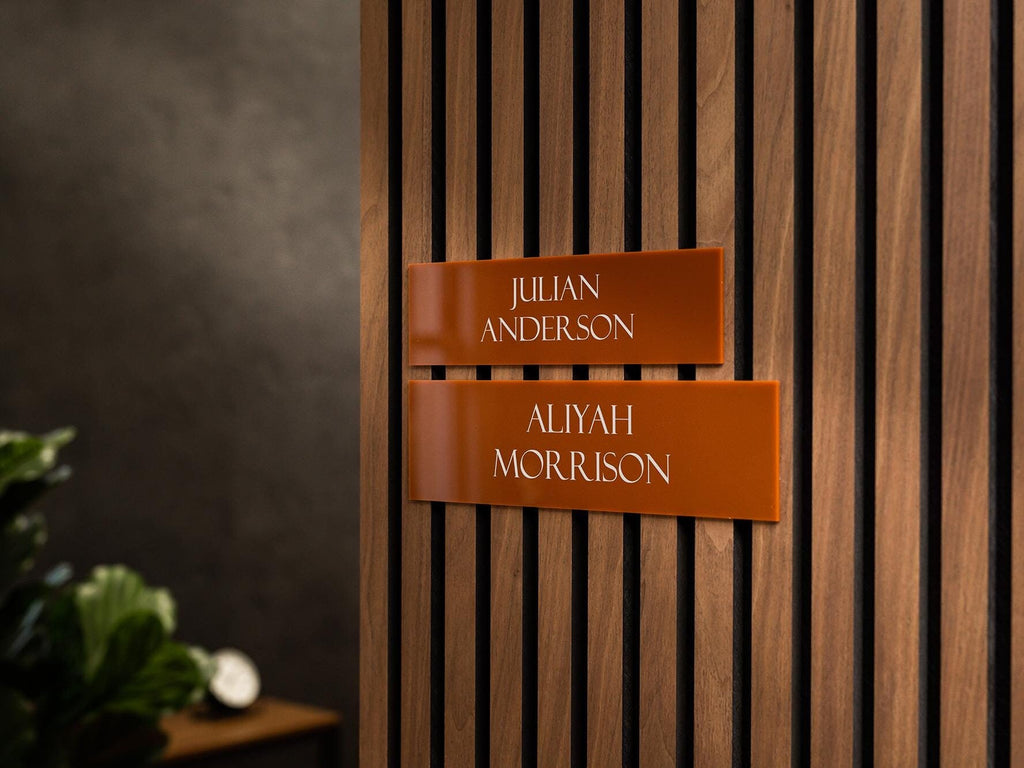 Wall Sign Name Plate (No Hole) D1 - 2 Sizes Personalized Stick on Business School Office Door, Acrylic Plate for Job Role Professional Title