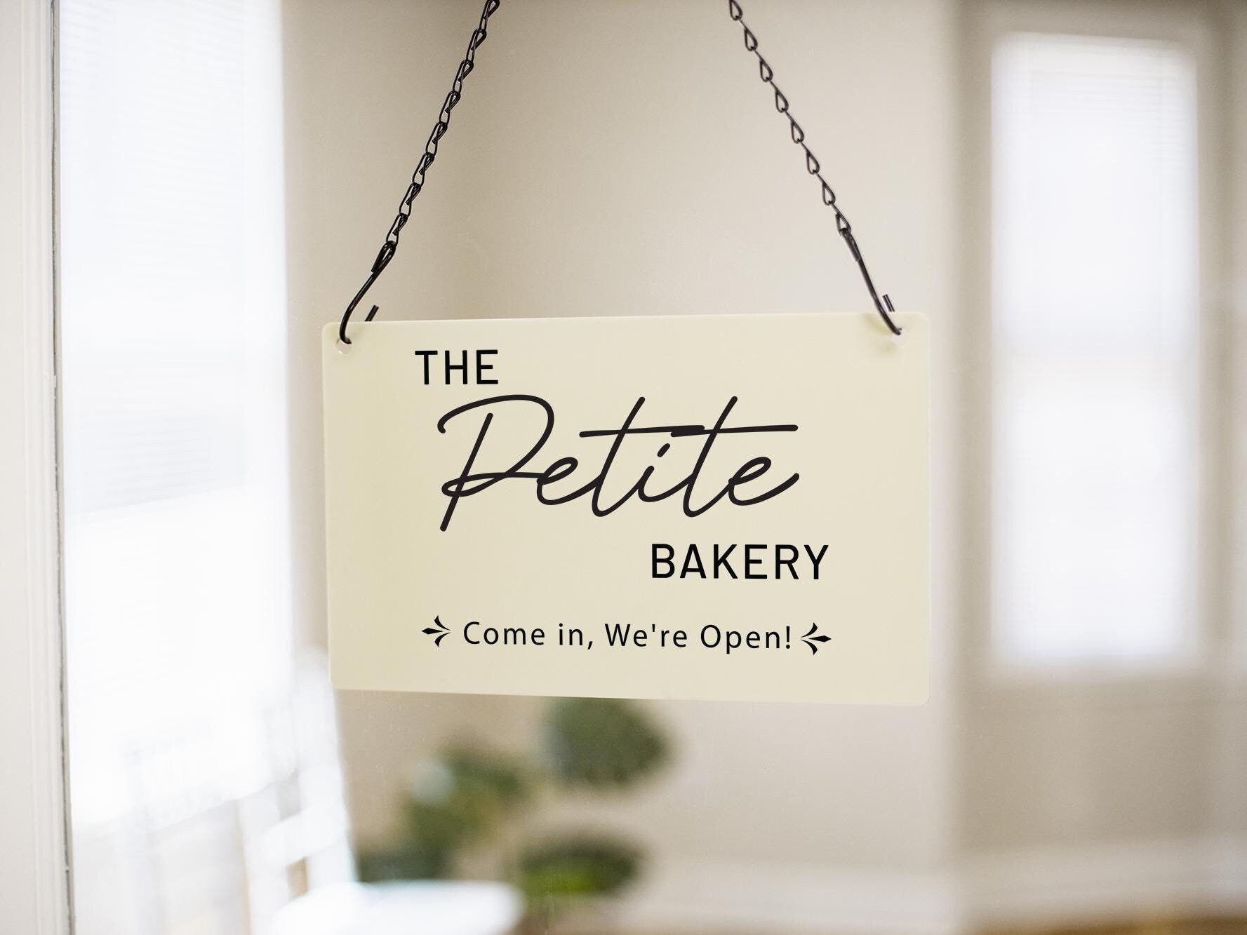 Hanging Acrylic Sign w/ Metal Chain (D3) - 11.5x7" Custom Signage for Store Name Office Door Window Open Closed, Craft Trade Show