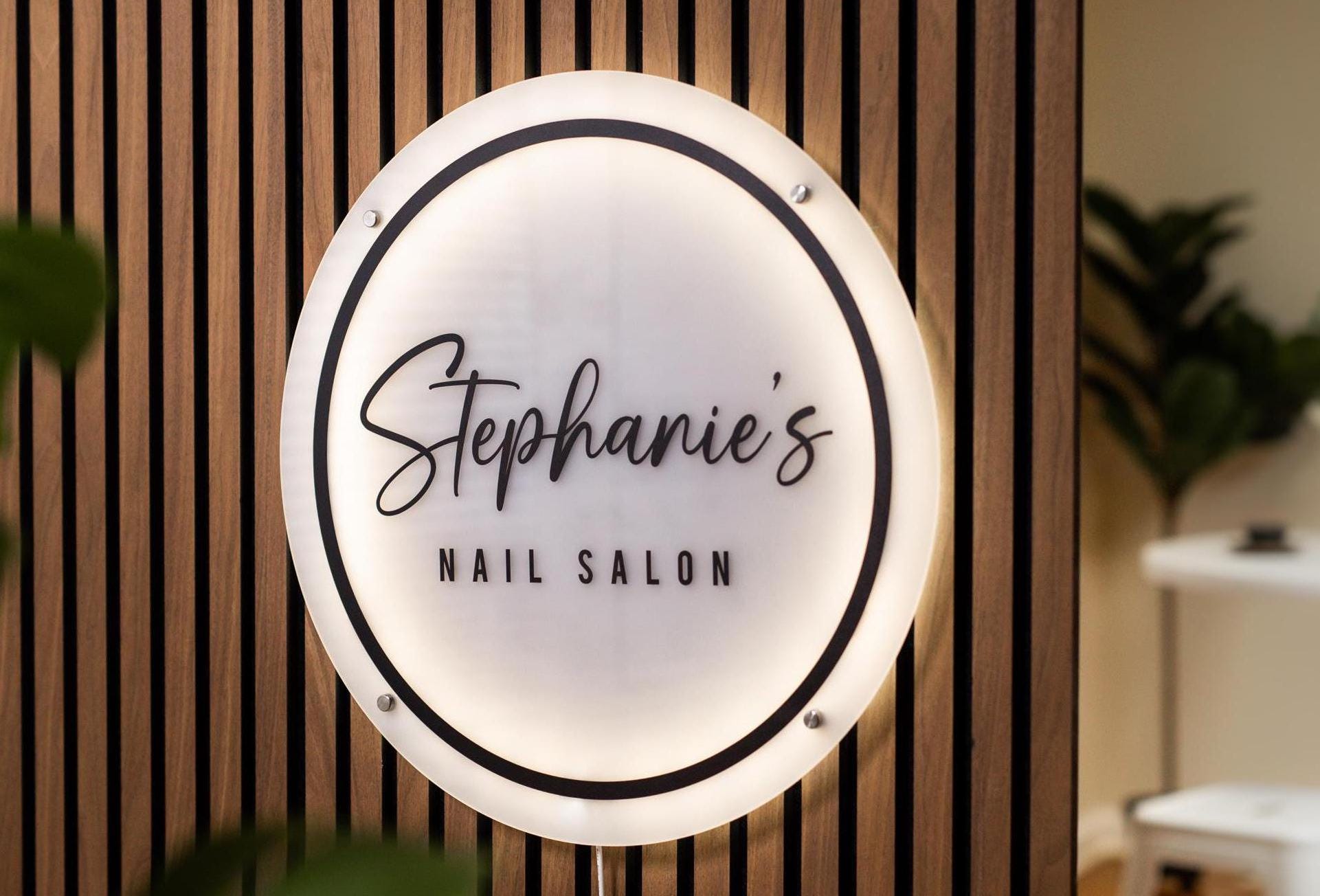 LED Round Sign With 4 Holes - 20in Custom Plug In Light Up Mounted Acrylic Business Logo Small Business Beauty Salon Massage Spa Signage