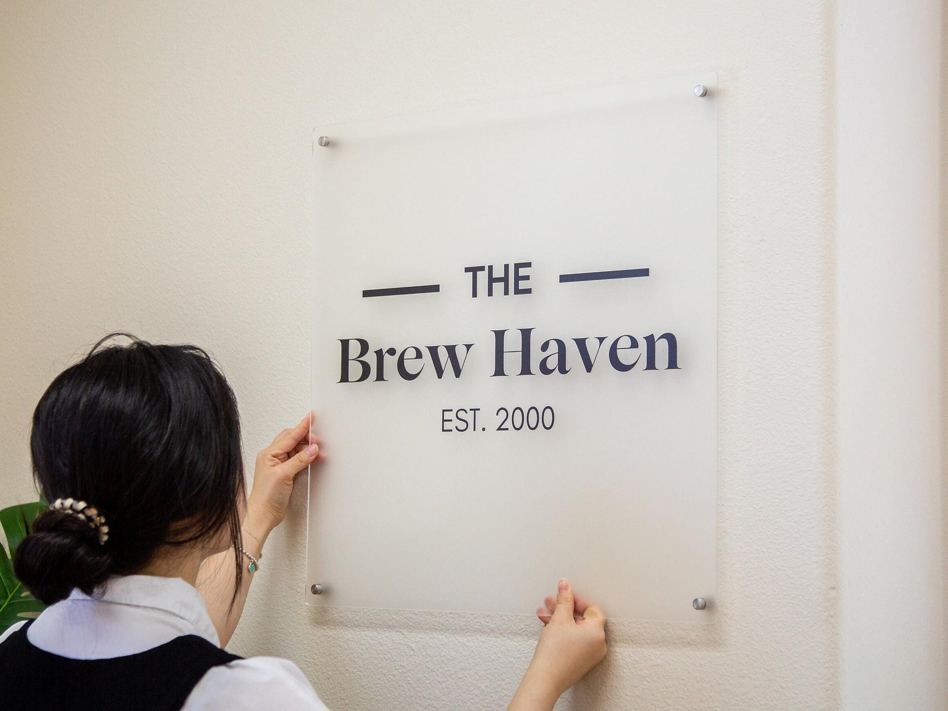 Frosted Square Wall Sign With 4 Holes - Custom Acrylic Small Business Logo Sign for Office Business, Company Logo Signage, Brewery Bar Signs