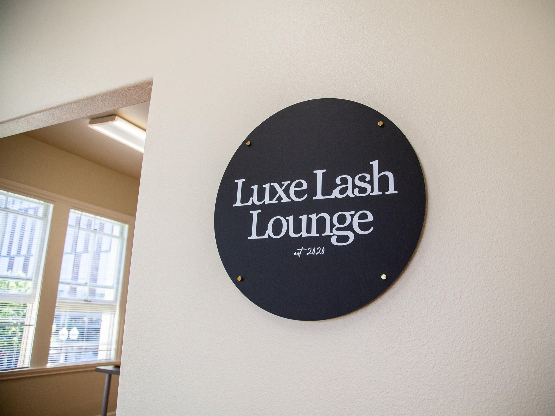 Black Round Wall Sign With 4 Holes - Custom Small Business Logo Sign for Beauty Salon Owners, Hair Nail Stylist Makeup Massage Skincare