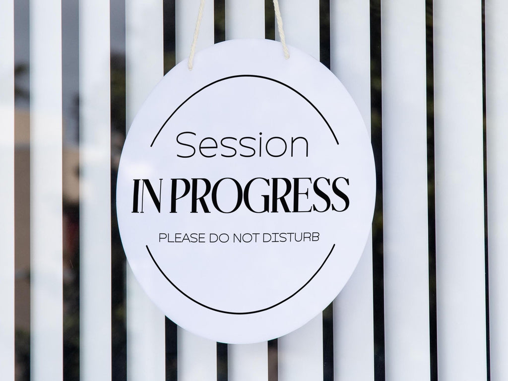 Round Hanging Acrylic Sign (Recording) w/ White Rope - custom signage for office home rental door, small business logo sign, trade show