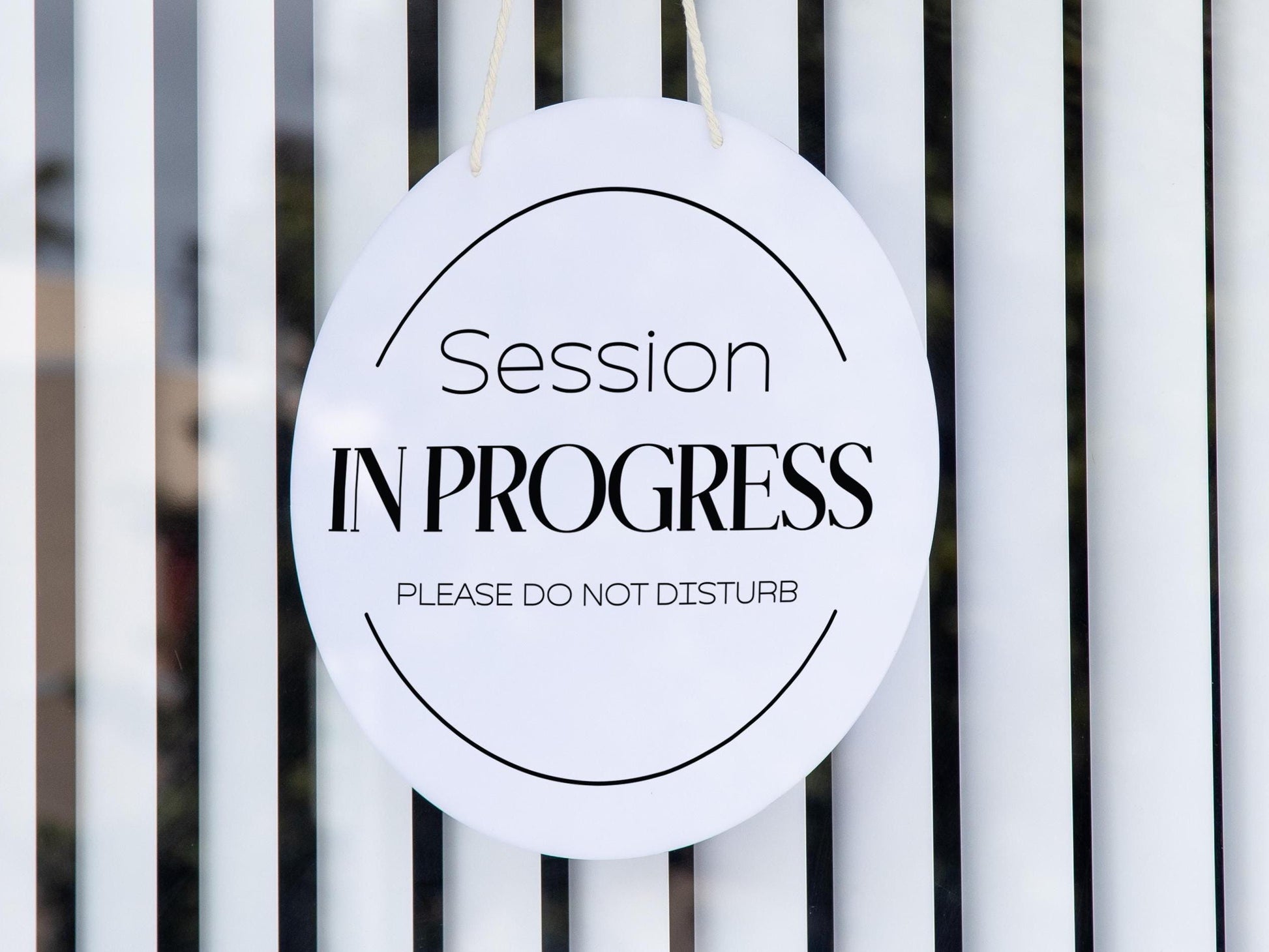 Round Hanging Acrylic Sign (Recording) w/ White Rope - custom signage for office home rental door, small business logo sign, trade show