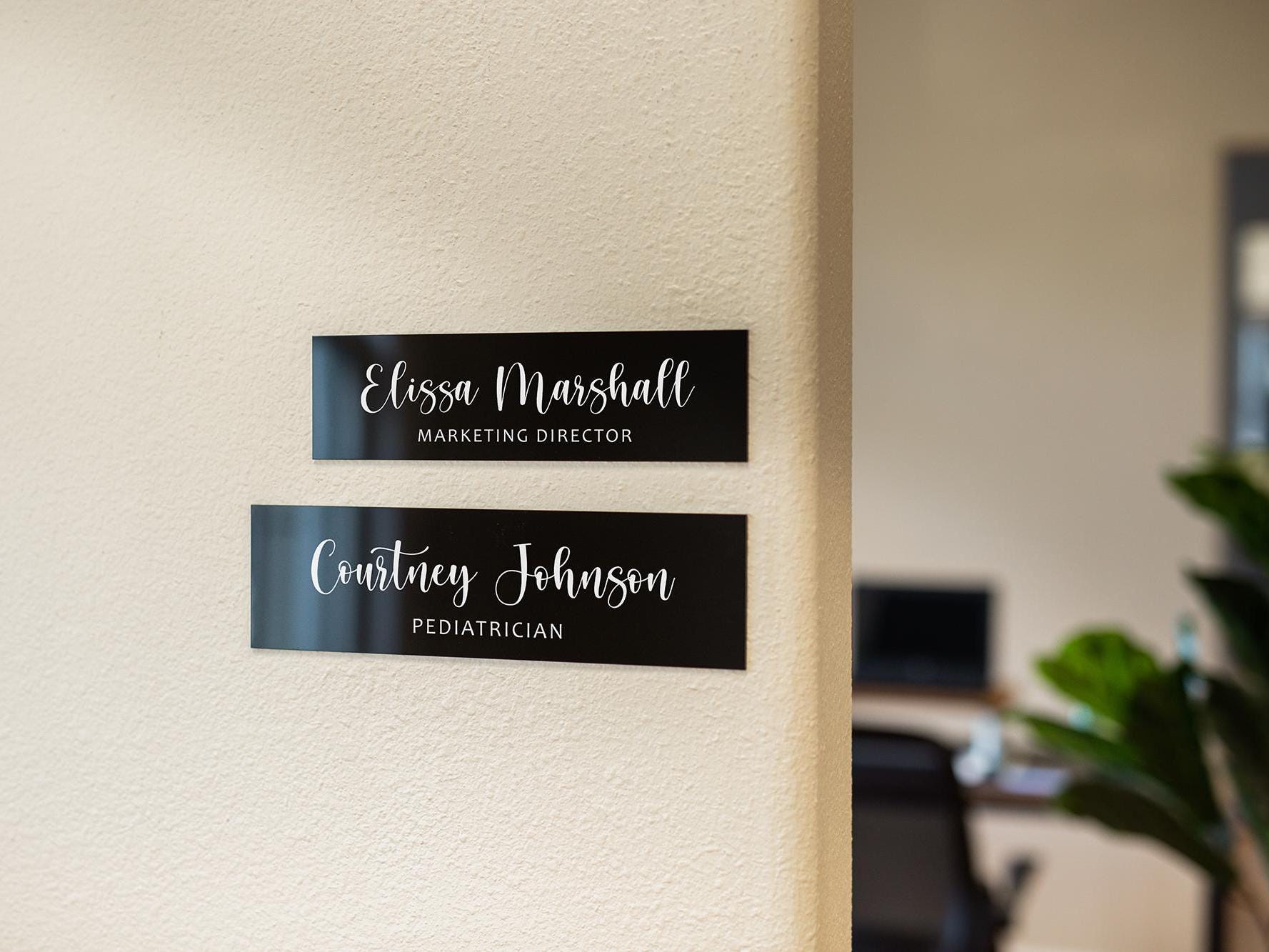 Wall Sign Name Plate (No Hole) D3 - 2 Sizes Personalized Stick on Shop Home Office Glass Wall or Door, Minimalist Gift for Small Business
