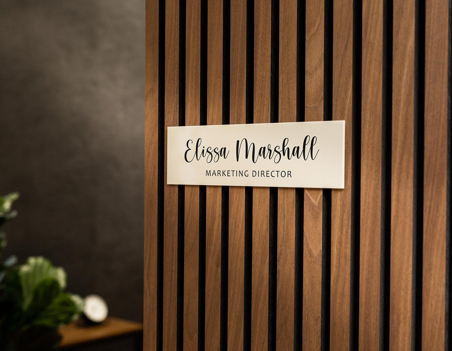 Wall Sign Name Plate (No Hole) D3 - 2 Sizes Personalized Stick on Shop Home Office Glass Wall or Door, Minimalist Gift for Small Business