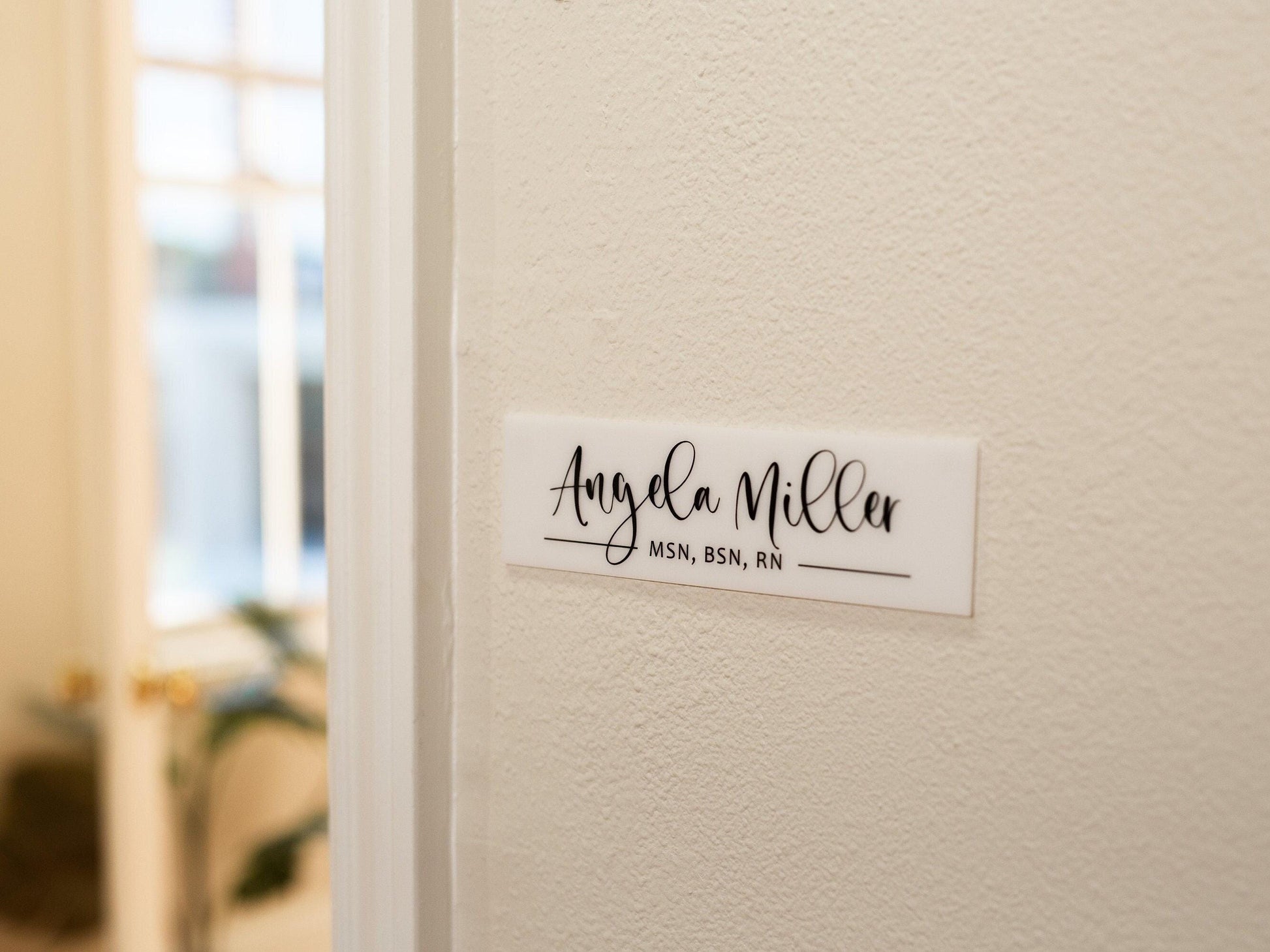 Wall Sign Name Plate (No Hole) - 2 Sizes Personalized Stick on Executive CEO Sign, New Job Business Decor, Staff Teacher Appreciation Gift