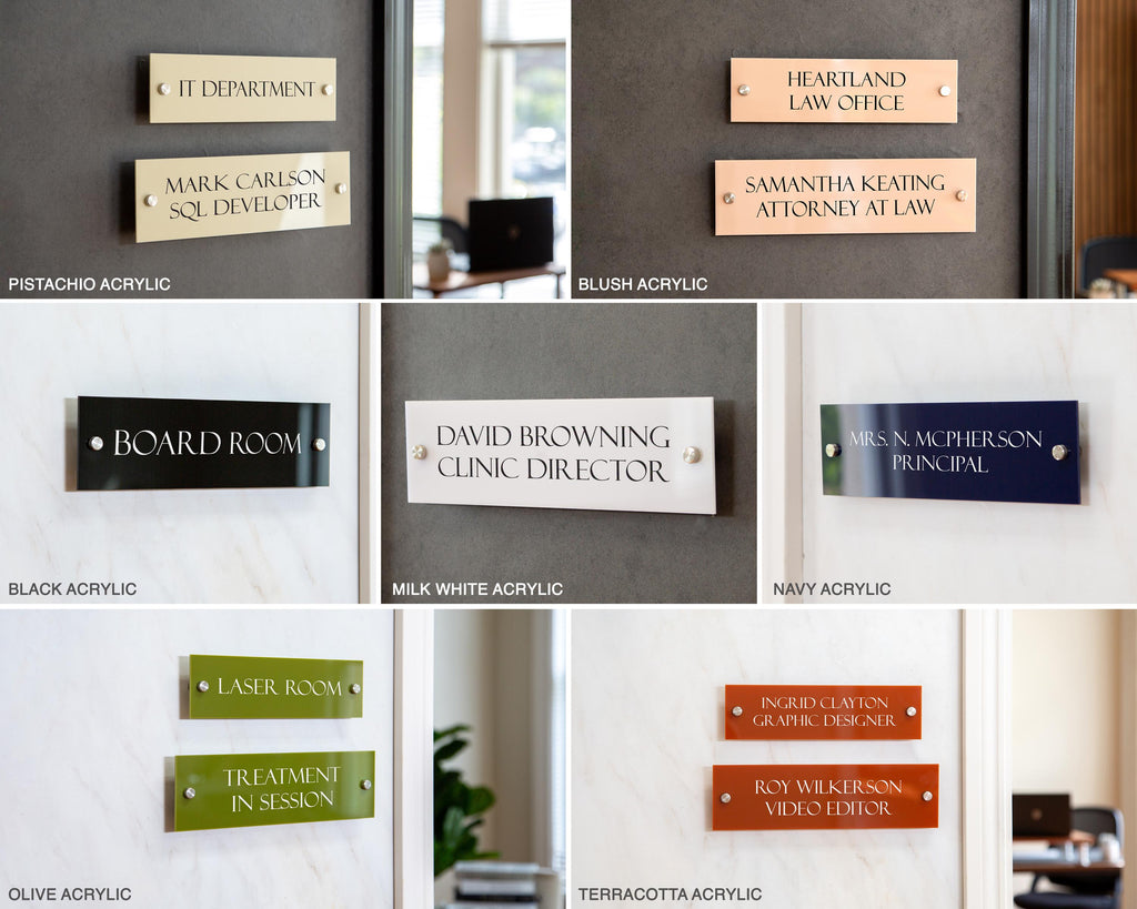 Wall Sign Name Plate (D1)- 2 Sizes Personalized Acrylic Door Office Sign, Salon Lash Nails Small Business Shop Signage, Work Rental Signs