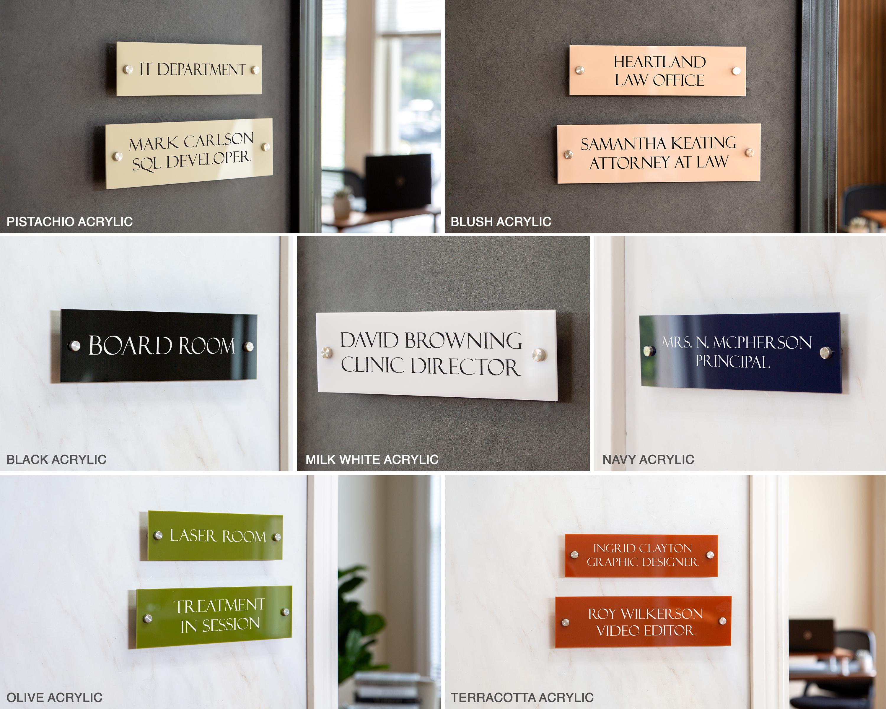 Wall Sign Name Plate (D1)- 2 Sizes Personalized Acrylic Door Office Sign, Salon Lash Nails Small Business Shop Signage, Work Rental Signs