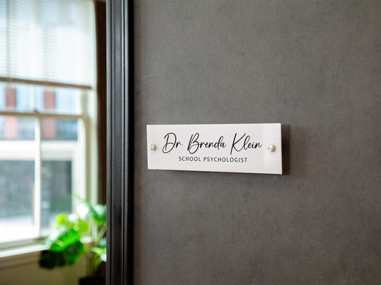 Wall Sign Name Plate (D2)- 2 Sizes Personalized Acrylic Door Office Sign, Aesthetic Decor for Business Boutique Studio Classroom Clinic