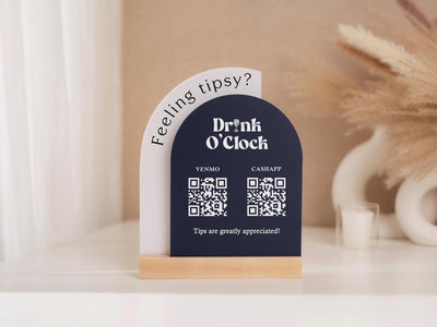 Full Arch Double Acrylic Sign (2 QR Codes w/ Logo) - Scannable Scan to Pay Table Market Signs Business Website Social Media Venmo (Design1)