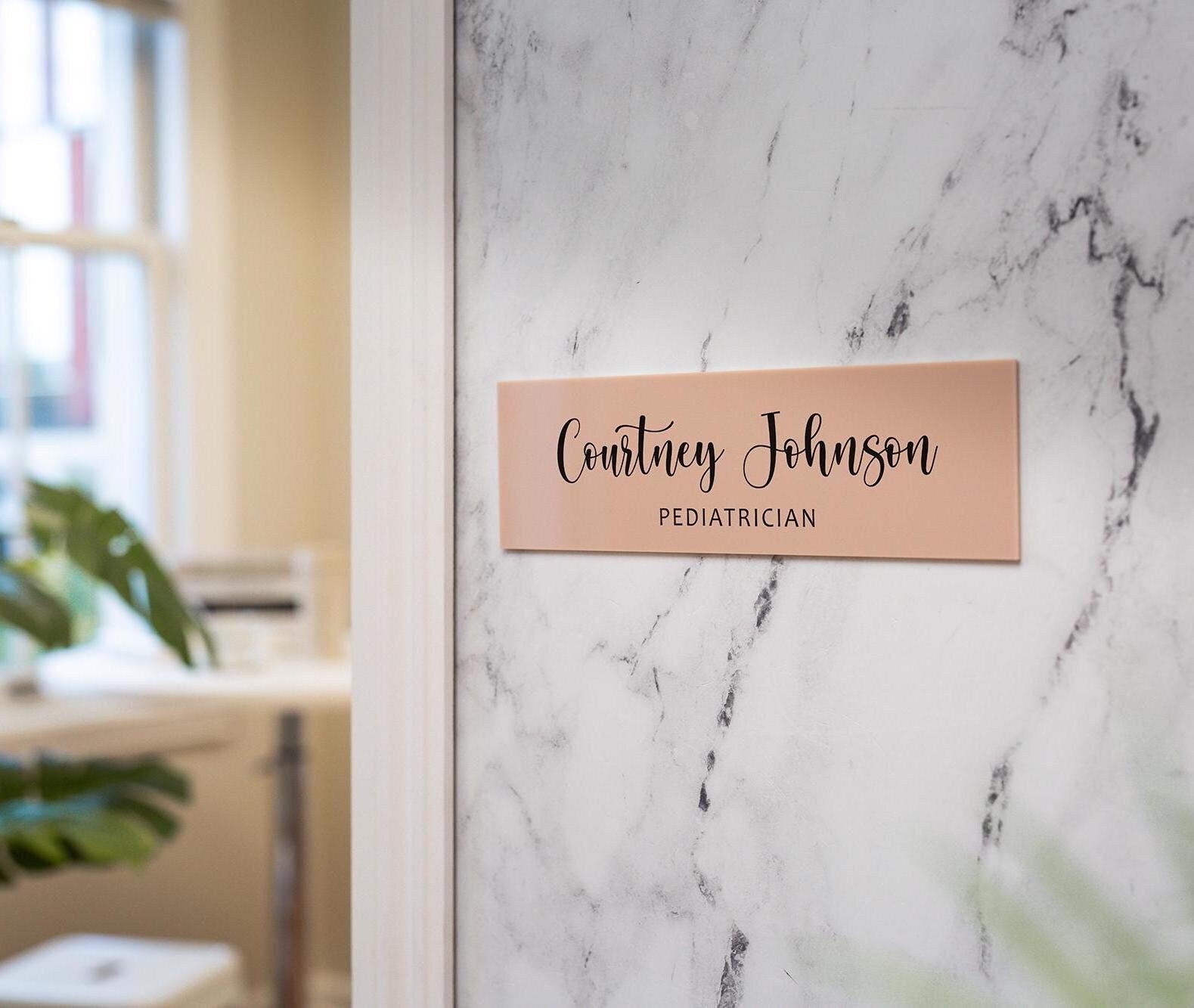 Wall Sign Name Plate (No Hole) D3 - 2 Sizes Personalized Stick on Shop Home Office Glass Wall or Door, Minimalist Gift for Small Business