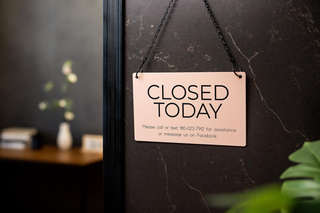 Hanging Acrylic Sign & Black Metal Chain (D9) - 11.5x7" Custom Window Office Business Door Wall Signage, Open Closed Store Shop Customizable