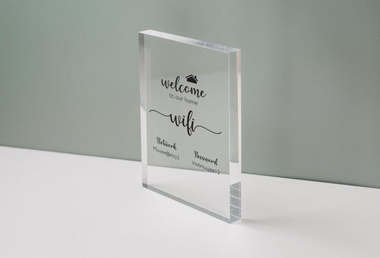 Wifi Password Sign (Acrylic Block) - Custom Guest Table Top Sign for Home Decor Airbnb Rental House Small Business Restaurant Bar Guestroom