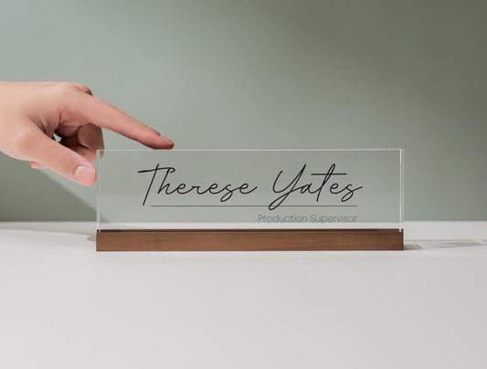 Personalized Acrylic Name Block (D6) - w/ Optional Wooden Base, Executive Desk CEO Sign, Job Office Decor Principal Promotion Gift